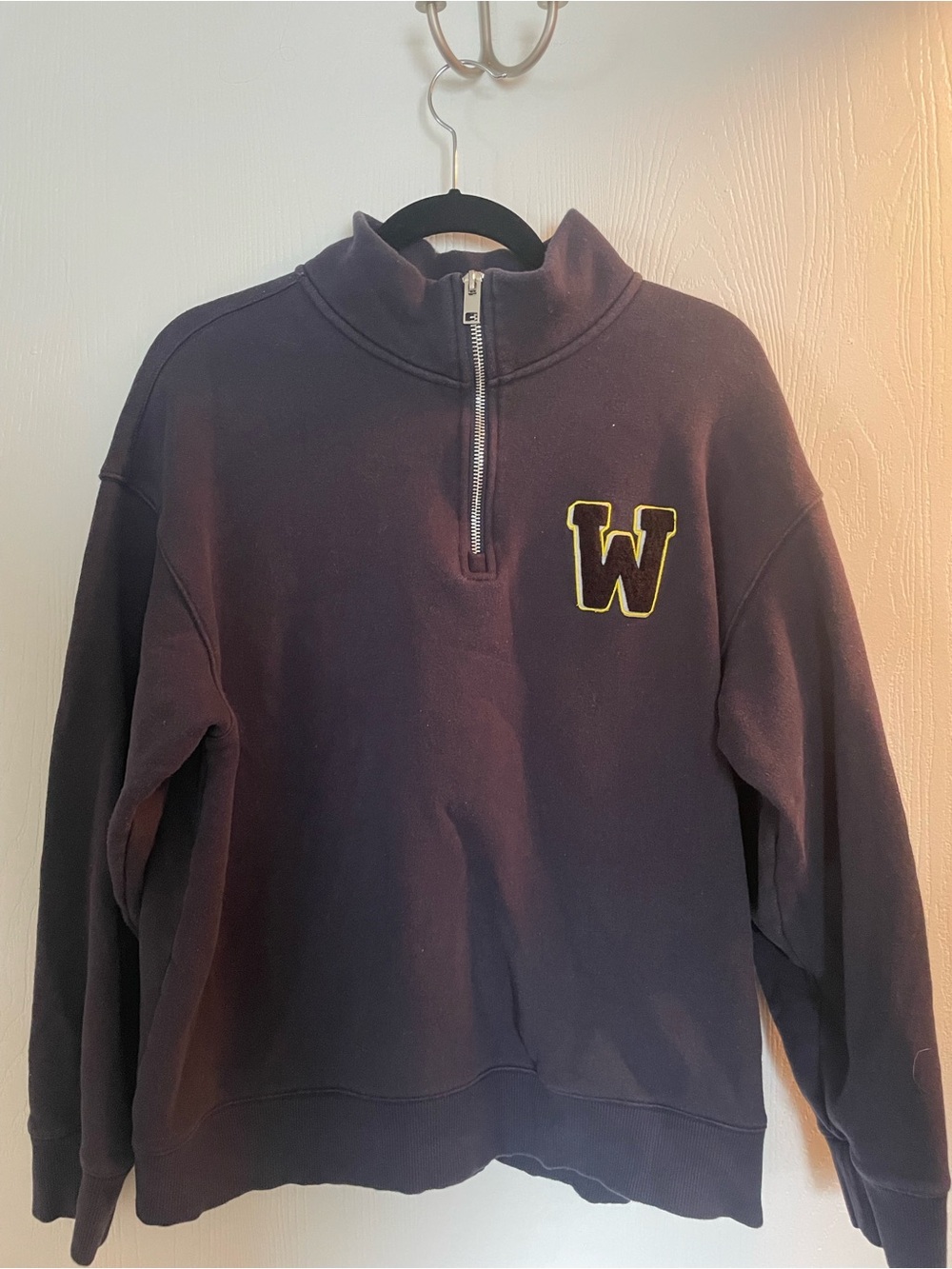 H&M Navy Half-Zip Sweatshirt with Yellow Peanuts Patch